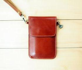 iPhone case, Leather bag with hand strap, Natural Brown