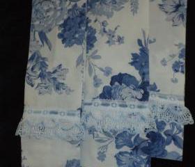 Decorative Victorian shabby chic Kitchen/Guest towels. Blue Floral Pattern,created from vintage fabric