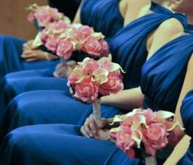 Real Touch Bridesmaid Bouquet - Pink and Fuchsia Roses and Calla Lilies