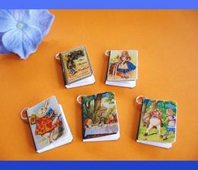 Alice in Wonderland Miniature Book Charms Set of 5