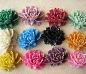 12PCS - Mixed Colors - Ruffle Rose - 45x35mm - Cabochons by ZARDENIA