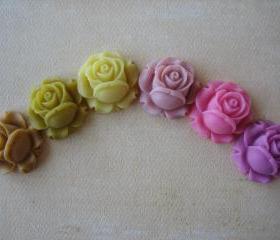 6PCS - Mixed Yellows and Pinks - Resin Rose Flower Cabochons - 26mm - Matte Finish - Cabochons by ZARDENIA