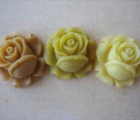3PCS - Mixed Yellows - Resin Rose Flower Cabochons - 26mm - Matte Finish - Cabochons by ZARDENIA