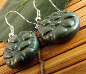 Opal green earrings, polymer clay, on silver plated earwires.