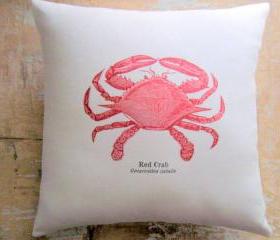 Beach Pillow, Red Crab, Nautical, Ocean, Cottage Decor, Beach Decor