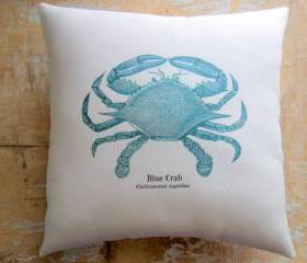 Beach Pillow, Blue Crab, Nautical, Ocean, Beach Decor, Cottage Decor