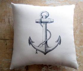 Nautical Pillow, Anchor, Beach Decor, Cottage Decor