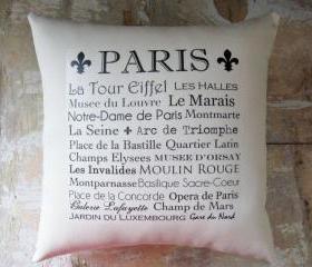 Paris Pillow, Typography, French Country Decor, Paris Decor, Cottage Decor