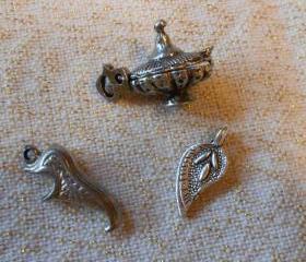 Silver Genie Lamp, Curled Toe Slipper and Paisley Charms
