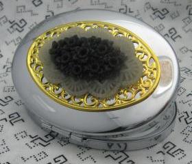 White and Black Floral Bouquet Compact Mirror