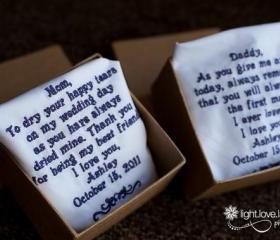 Personalized Wedding Handkerchief For Mom and Dad. Great Keepsake Gift.