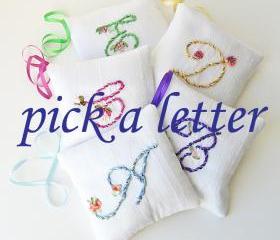 Custom Lavender Sachet Monogrammed Initial silk ribbon embroidery