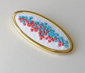 Aqua and Coral Brooch 