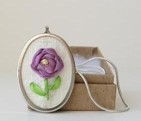 Purple Silk Rose Necklace 