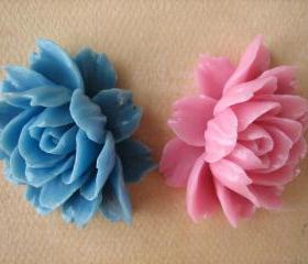 2PCS - Ruffle Roses - 45x35mm - Pink and Blue - Cabochons by ZARDENIA