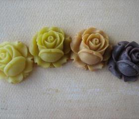 4PCS - Mixed Yellows and Brown - Resin Rose Flower Cabochons - 26mm - Matte Finish - Cabochons by ZARDENIA