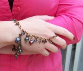 Slave Bracelet and Ring - Solid Antiqued Copper Wire and Saphire or Indicolite blue, AB coated Crystal Bicones