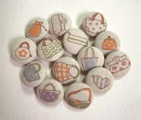 BAGS SET 14 assorted light beige Fabric covered Handmade buttons 22mm Japan linen