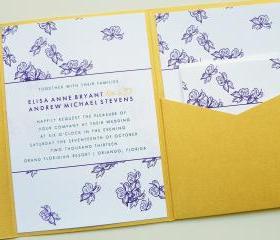 Pocketfold Wedding Invitations - Mulberry Blooms Signature Pocketfold Invitation Suite