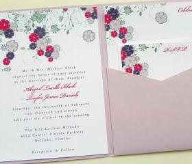 Pocketfold Wedding Invitations - Dancing Blooms In Color Signature Pocketfold Invitation Suite