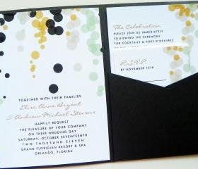 Pocketfold Wedding Invitations - Modern Bubbles Signature Pocketfold Invitation Suite