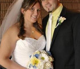 Real Touch Bridal Bouquet - Cornflower Blue, Yellow and White Gerbera Daisies and Roses