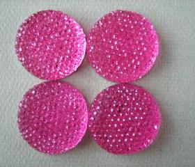 4PCS - Hot Pink - Resin Rhinestone Cabochons - 24mm - Sparkly - Cabochons by ZARDENIA