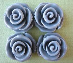 4PCS - Rose Flower Cabochons - 24mm - Gray - Cabochons by ZARDENIA