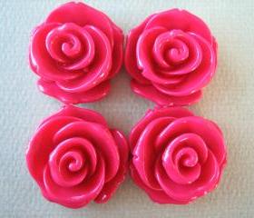 4PCS - Rose Flower Cabochons - 24mm - Crimson - Cabochons by ZARDENIA