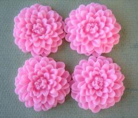 4PCS - Pink - Chrysanthemum Cabochons - 32mm Matte Finish - Great for Rings and Necklaces - Cabochons by ZARDENIA