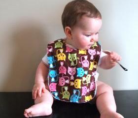 Baby girl bib Minky snap bib kitten cat