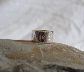 G.O.T. Silver Ring: Winter is Coming is hand stamped on a sterling silver ring which has also been hammered for texture.