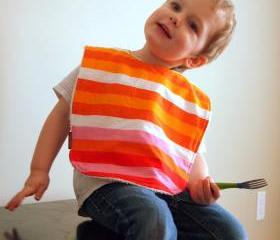 Bright Orange Baby bib Large Toddler Bib Stripes