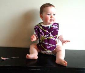 Baby bib bird lilac girl Minky cotton joel dewberry