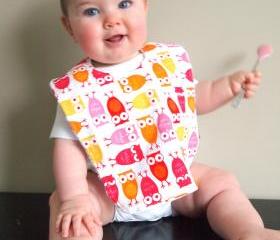 Baby girl bib owl bib minky
