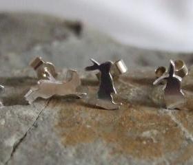 Silver Rabbit earrings: A set of 5 Bunny shaped sterling silver earrings.