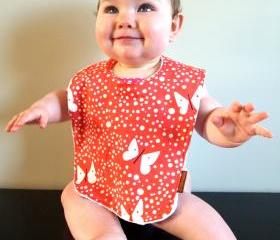 baby bib girl butterfly pink red cotton minky snap bib