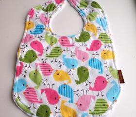 baby bib birds minky bright colorful cotton anne kelle snap newborn bib