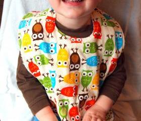Baby bib toddler owl Corderoy terry cloth snap bright anne kelle