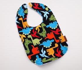 Dinosaur Baby bib boys minky anne kelle cotton black colorful snap