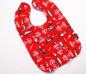baby toddler bib cat in the hat red snap terry cloth unisex girls boys birthday big large oversize