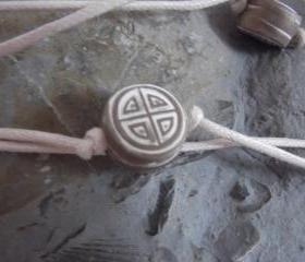 Polymer Clay & Macrame necklace: Gold and White handmade bead necklace.