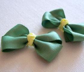 Mini Boutique Bow Pair - Sage Green, Yellow