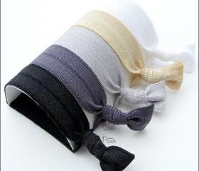 Hair Ties and Headbands - Set of 8 - Doubles as Bracelet - Silver Screen Collection - Elastic Hair Ties