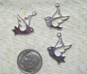 Six Silver Bird Charms