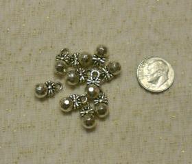 Unique Silver Faceted Ball with Bow Drop Charms