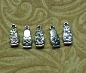 Five Matryoshka 'Stacking Doll' Silver Charms with Two Free Earring Hooks