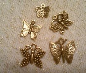 Gorgeous Antique Gold Butterfly Charm Set