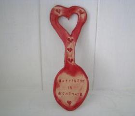Happiness is Homemade Ceramic Lovespoon. Made in Wales UK, by hand
