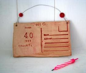 40 and Naughty Ceramic Postcard. Handmade in Wales, UK. Ready to ship